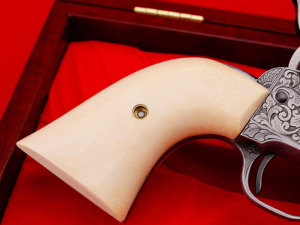 MASTER ENGRAVED 2ND GEN. 1957 COLT SAA .38 S&W SPECIAL FRENCH GREY W/ IVORY-img-25
