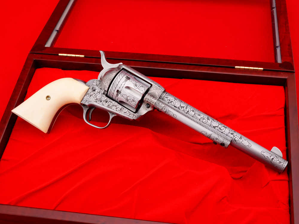 MASTER ENGRAVED 2ND GEN. 1957 COLT SAA .38 S&W SPECIAL FRENCH GREY W/ IVORY-img-14