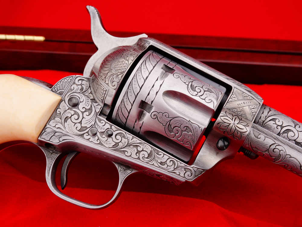 MASTER ENGRAVED 2ND GEN. 1957 COLT SAA .38 S&W SPECIAL FRENCH GREY W/ IVORY-img-16