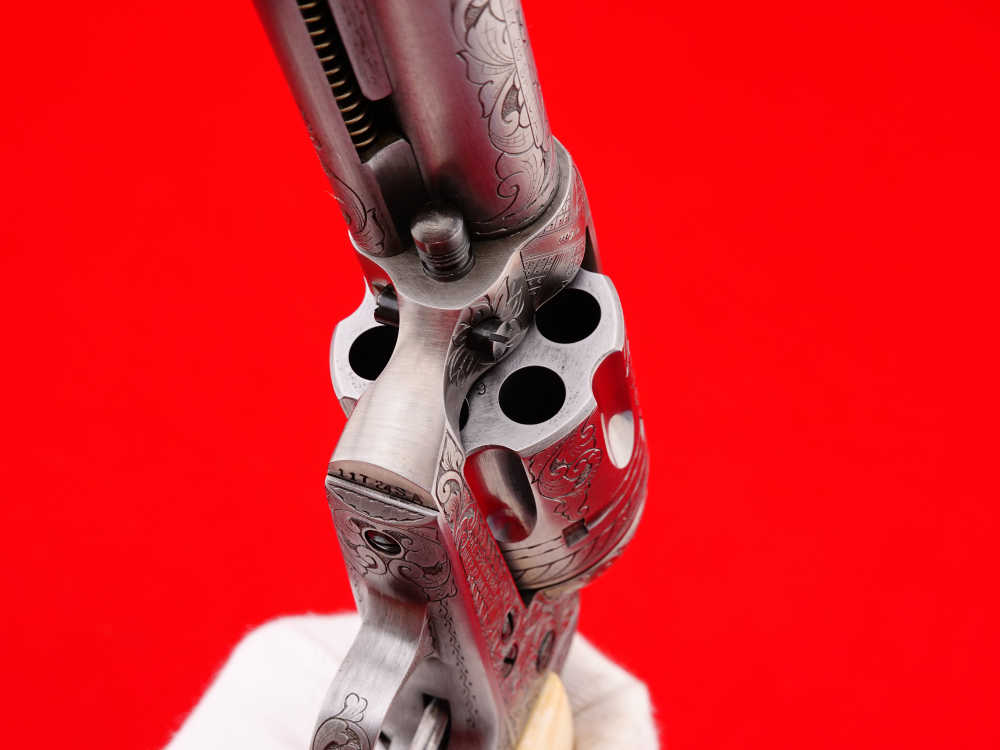 MASTER ENGRAVED 2ND GEN. 1957 COLT SAA .38 S&W SPECIAL FRENCH GREY W/ IVORY-img-44