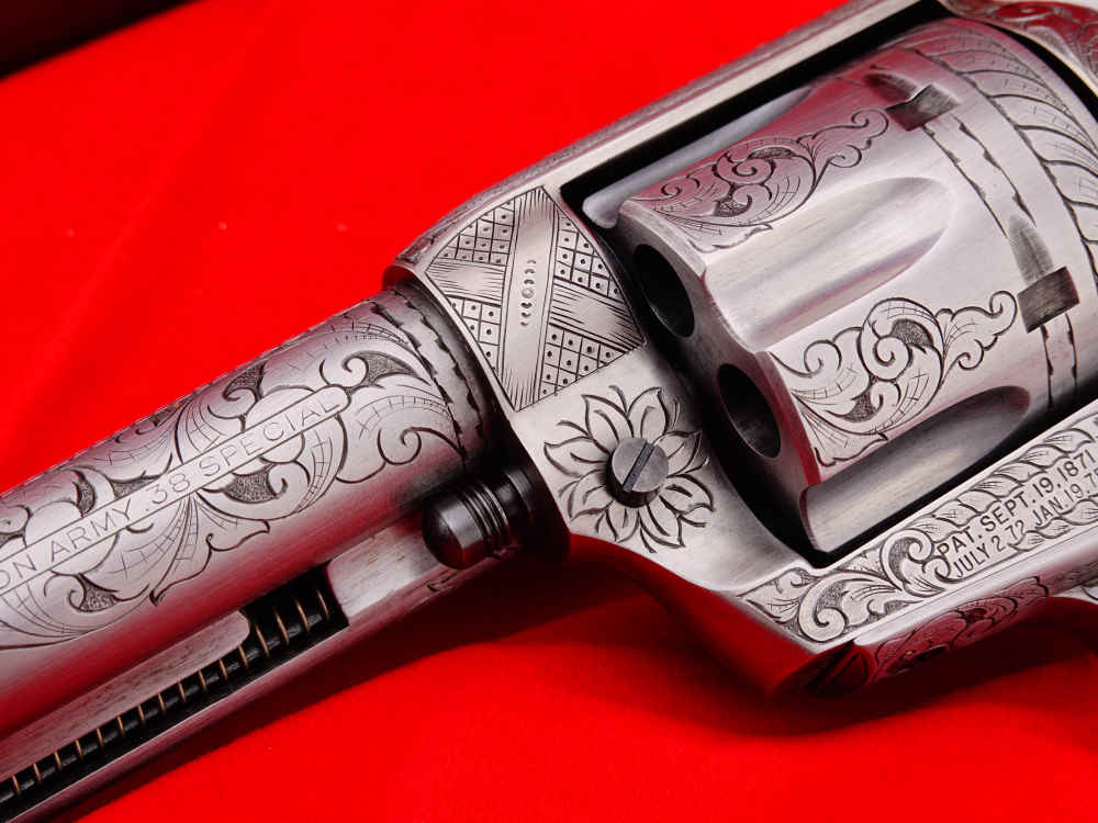 MASTER ENGRAVED 2ND GEN. 1957 COLT SAA .38 S&W SPECIAL FRENCH GREY W/ IVORY-img-10