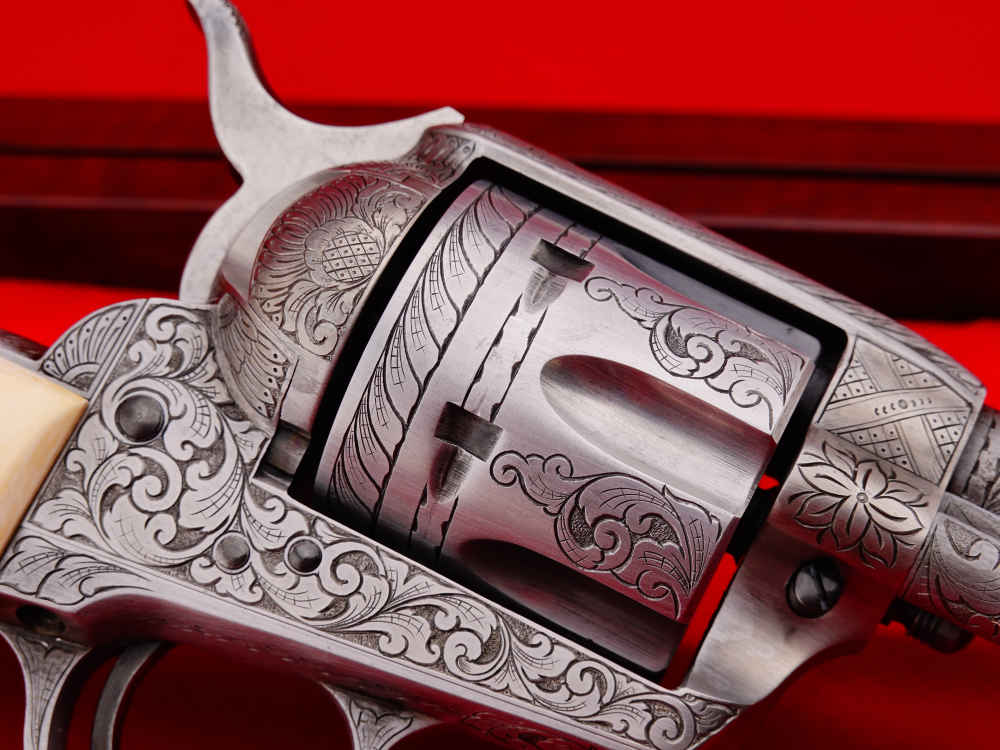 MASTER ENGRAVED 2ND GEN. 1957 COLT SAA .38 S&W SPECIAL FRENCH GREY W/ IVORY-img-23