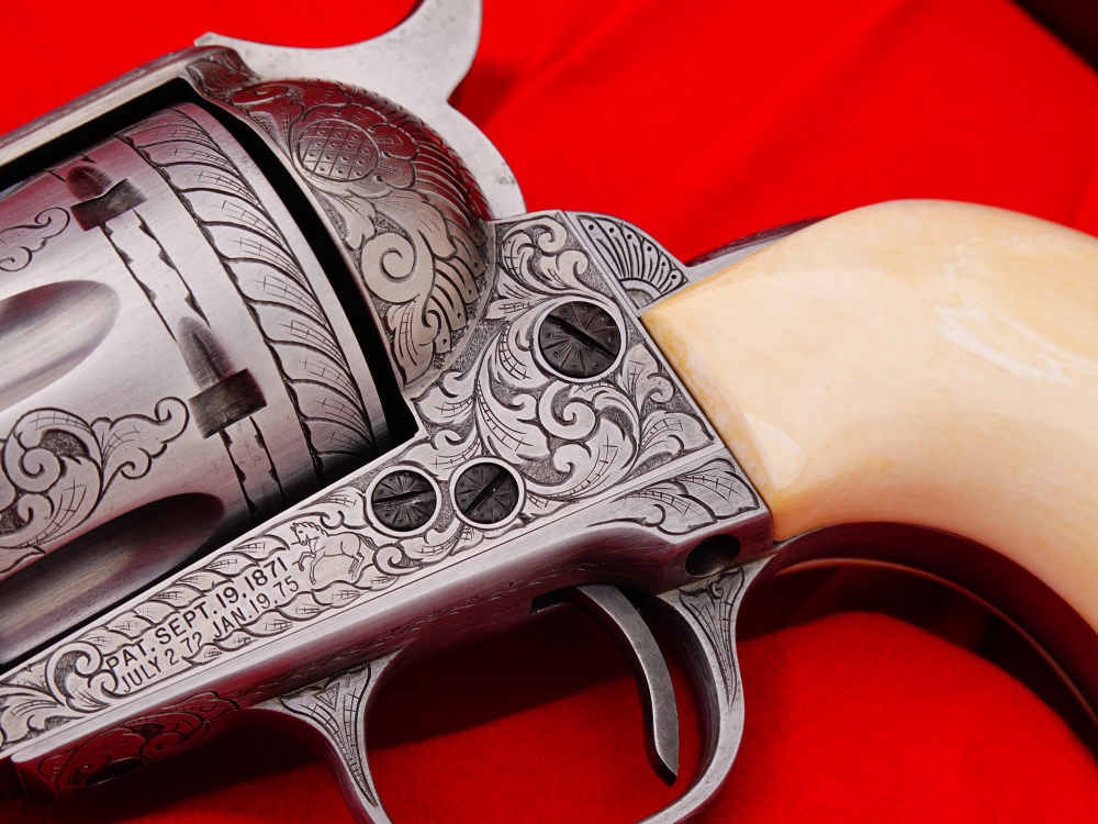 MASTER ENGRAVED 2ND GEN. 1957 COLT SAA .38 S&W SPECIAL FRENCH GREY W/ IVORY-img-12