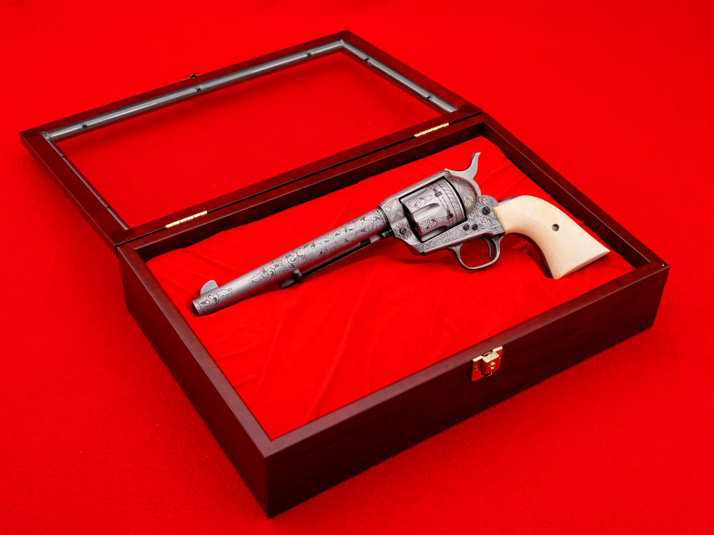 MASTER ENGRAVED 2ND GEN. 1957 COLT SAA .38 S&W SPECIAL FRENCH GREY W/ IVORY-img-45