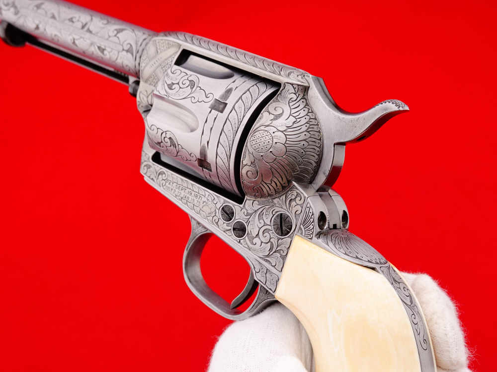 MASTER ENGRAVED 2ND GEN. 1957 COLT SAA .38 S&W SPECIAL FRENCH GREY W/ IVORY-img-31