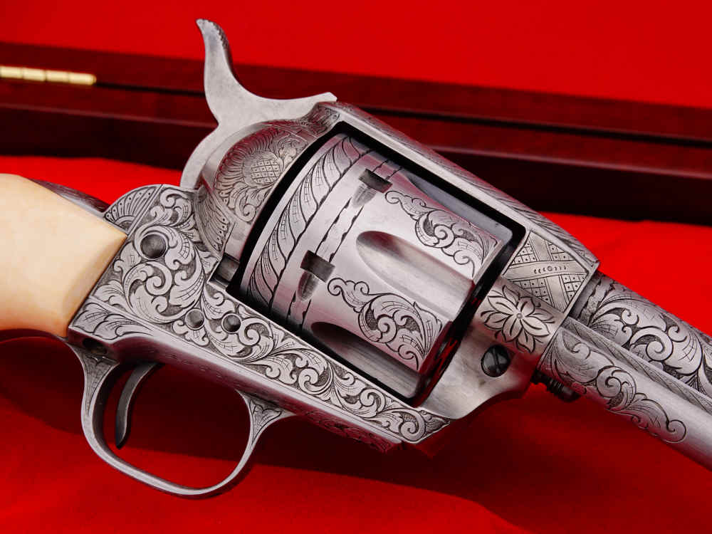 MASTER ENGRAVED 2ND GEN. 1957 COLT SAA .38 S&W SPECIAL FRENCH GREY W/ IVORY-img-21