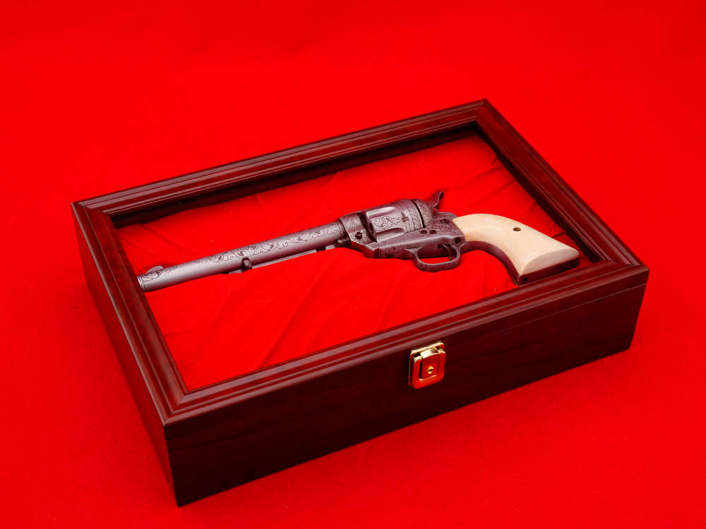 MASTER ENGRAVED 2ND GEN. 1957 COLT SAA .38 S&W SPECIAL FRENCH GREY W/ IVORY-img-46