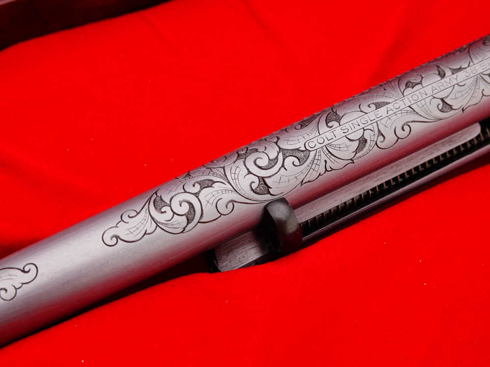 MASTER ENGRAVED 2ND GEN. 1957 COLT SAA .38 S&W SPECIAL FRENCH GREY W/ IVORY-img-7