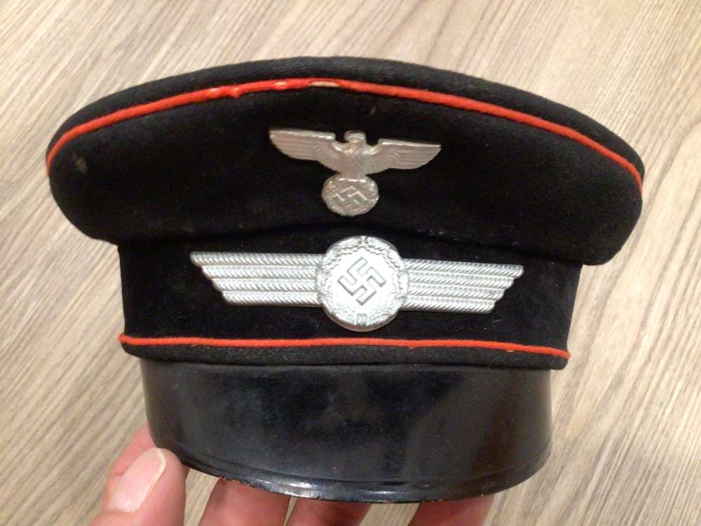Rare WWII German Luftwaffe Fire Brigade Cap Hat W/Maker -img-0