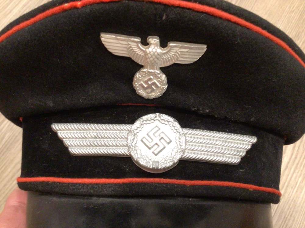 Rare WWII German Luftwaffe Fire Brigade Cap Hat W/Maker -img-1
