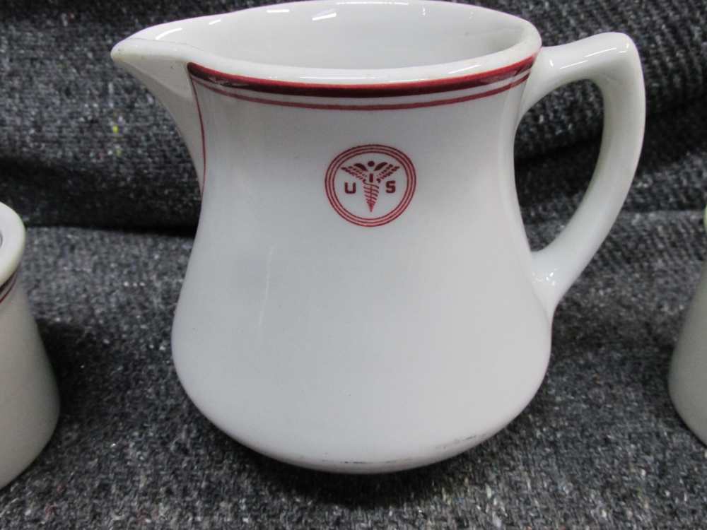 3 PIECES VINTAGE 1930'S-1950'S U.S. ARMY MEDICAL CORPS MESS CREAMER, SUGARS-img-2