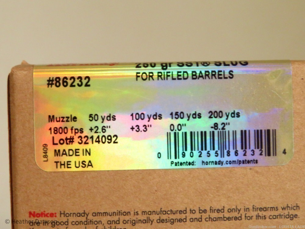 20 Gauge Hornady SST Sabot Slug 250gr 20 ga 2 3/4" ammo #86232-img-1