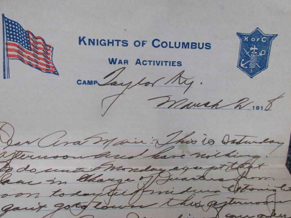 LOT OF WWI KNIGHTS OF COLUMBUS "WAR ACTIVITIES" LETTERS, ENVELOPES, PATCHES-img-9