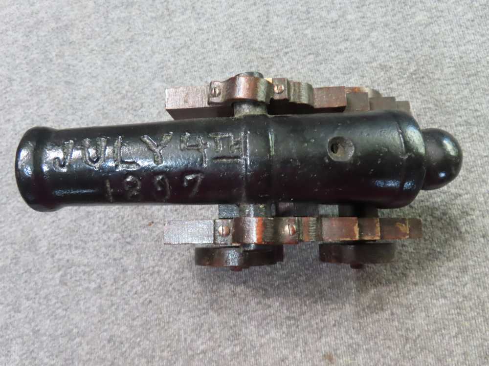 ANTIQUE CAST IRON .75 CALIBER CANNON MARKED "JULY 4th 1897" ON BARREL-img-2