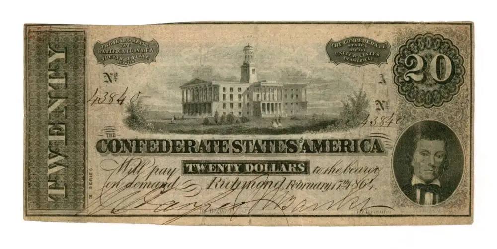 Civil War $20 CSA Confederate States of America Bill Note Money -img-0