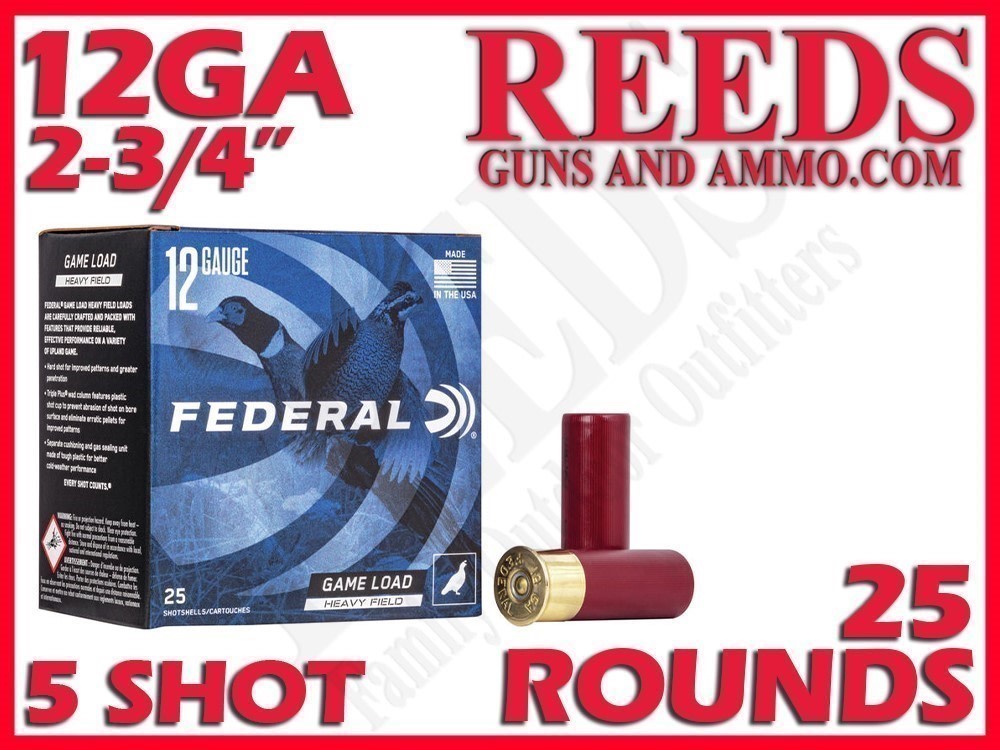Federal 12 Ga Upland Heavy Lead 2-3/4in 1-1/4oz 5 Shot 25rds H1255-img-0