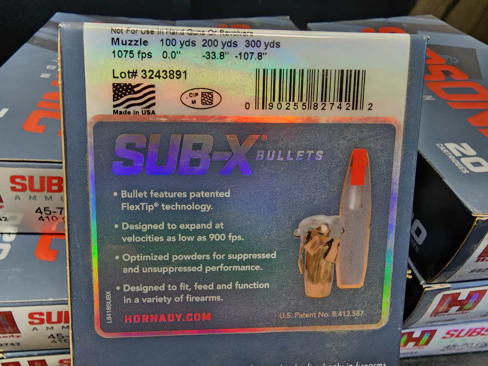 NEW 200 ROUNDS HORNADY SUBSONIC .45-70 GOVT 410 GR SUB-X X 70 45 82742-img-4