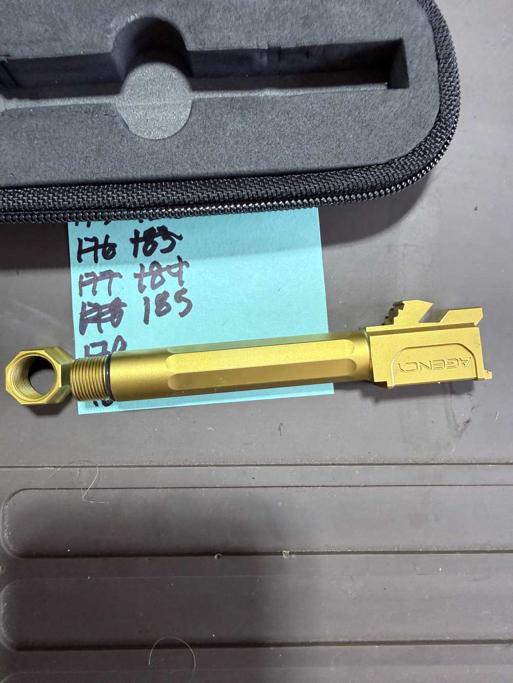 185. Agency Arms Glock 19 Gen 3/4 Gold TiN Threaded Barrel 1/2x28 – Unfired-img-9