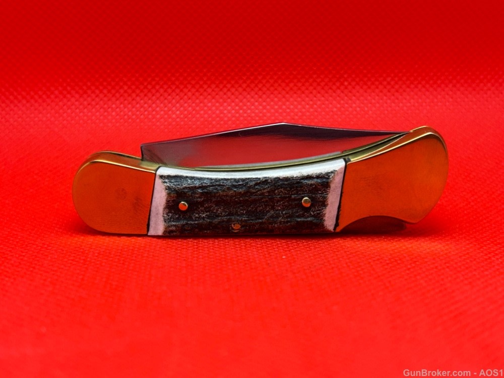 Vintage 1980’s Falcon Italy Handmade Small Stag Lock Back Pocket Knife NOS-img-6