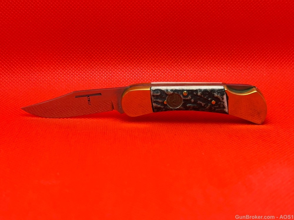 Vintage 1980’s Falcon Italy Handmade Small Stag Lock Back Pocket Knife NOS-img-1