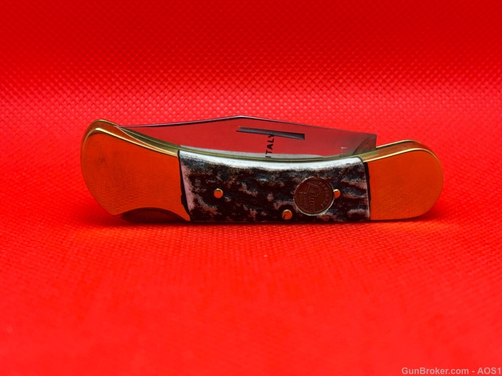 Vintage 1980’s Falcon Italy Handmade Small Stag Lock Back Pocket Knife NOS-img-5