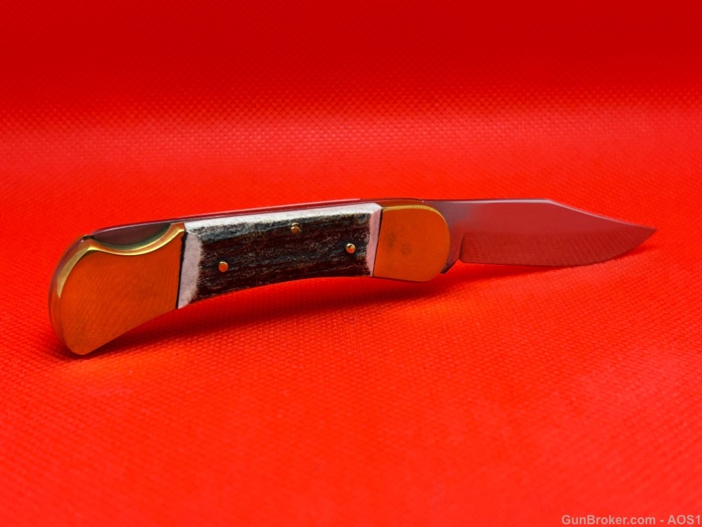 Vintage 1980’s Falcon Italy Handmade Small Stag Lock Back Pocket Knife NOS-img-2