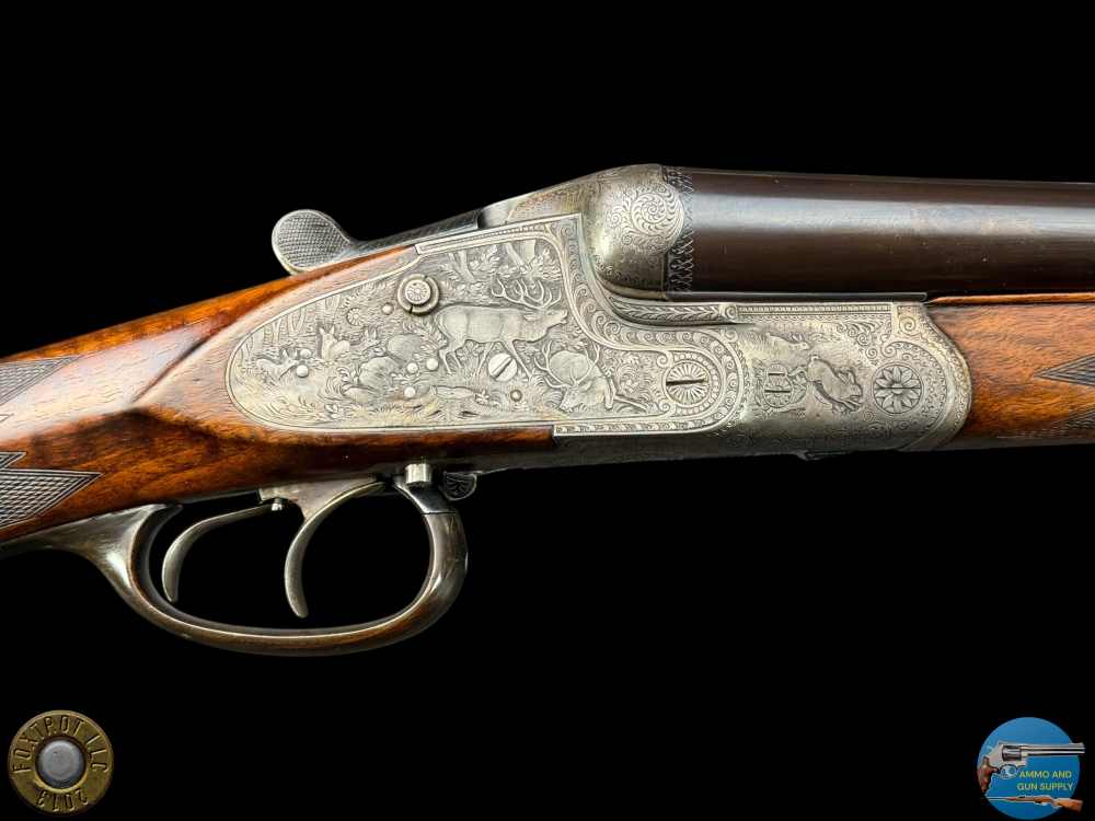 1931 J. ALBRECHT SIDELOCK DRILLING 12GAX12GAX8X57 - GAME SCENE ENGRAVED-img-7