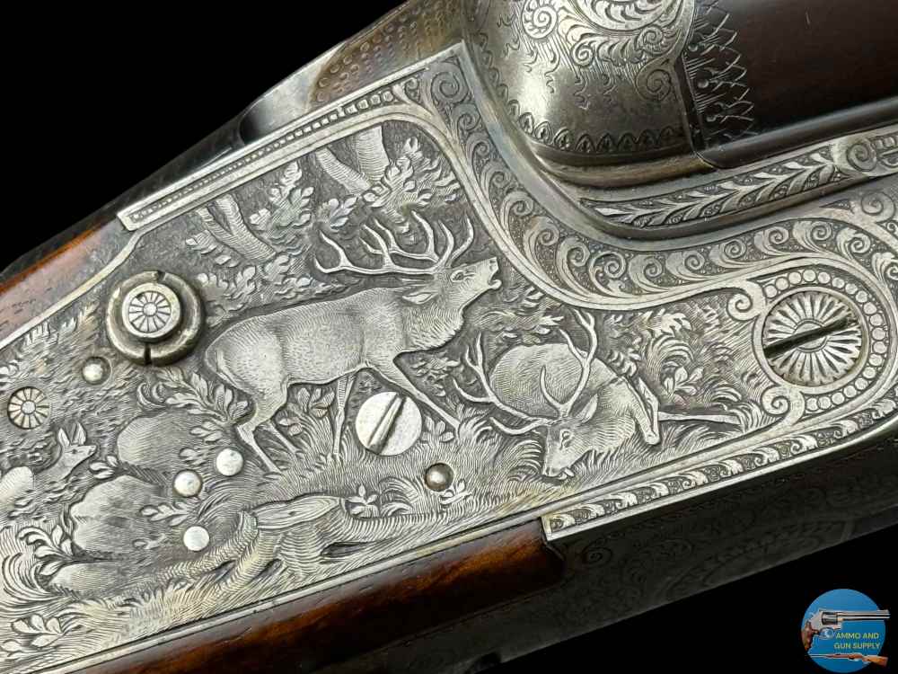 1931 J. ALBRECHT SIDELOCK DRILLING 12GAX12GAX8X57 - GAME SCENE ENGRAVED-img-35