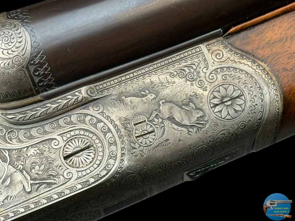 1931 J. ALBRECHT SIDELOCK DRILLING 12GAX12GAX8X57 - GAME SCENE ENGRAVED-img-40