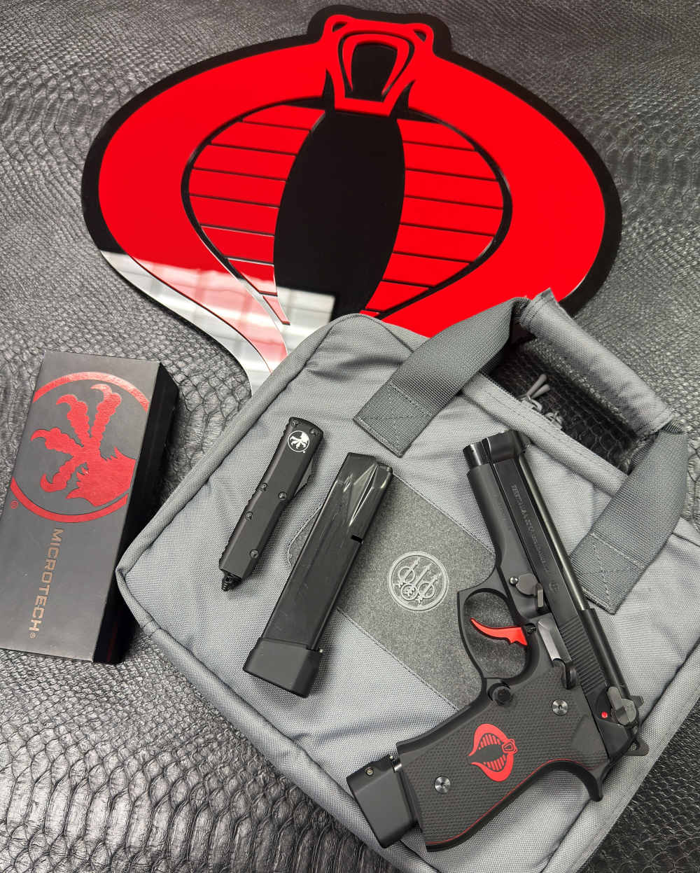 GI Joe / Cobra Commander Beretta 92 Custom 9mm Pistol & Microtech Knife Set-img-0