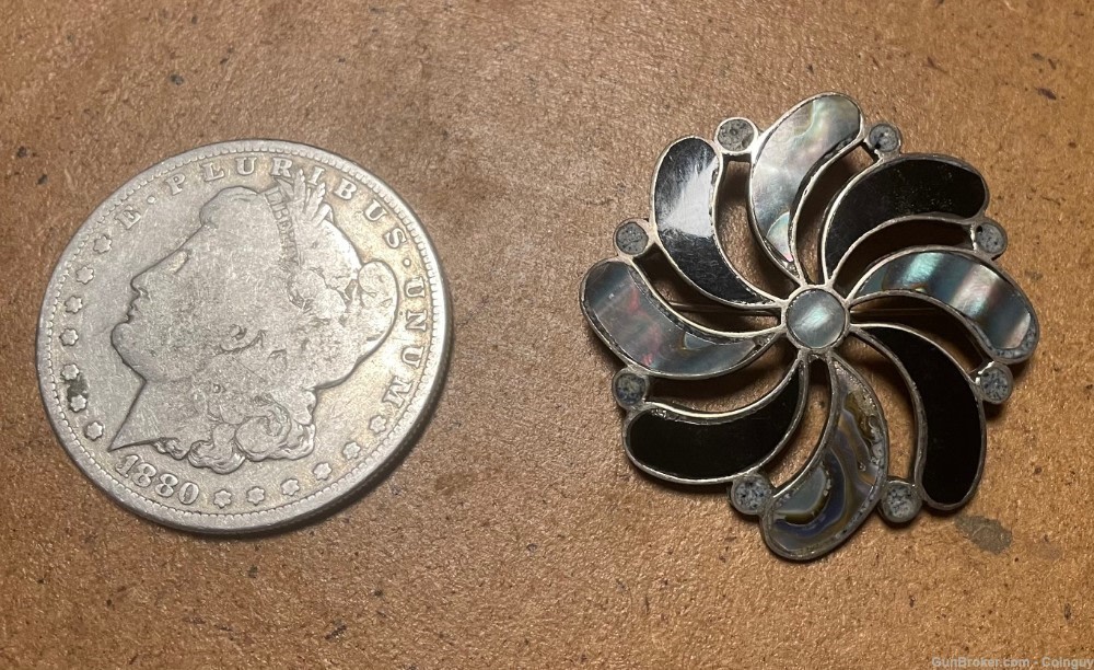 Vintage Mexican Silver Pin/Broach Abalone Inlay-img-0