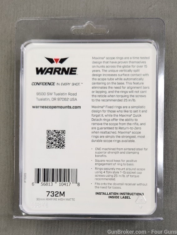 Warne Maxima 30mm, Rimfire High Matte Rings  (732M)-img-1
