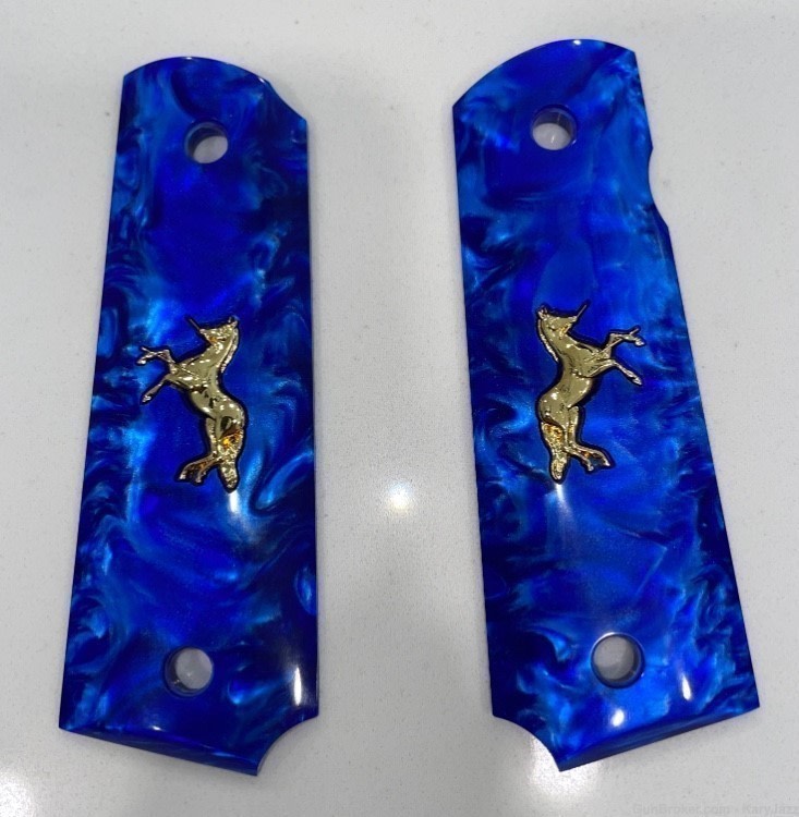 COLT 1911 ROYAL BLUE AND GOLD ACRYLIC GRIPS-img-2