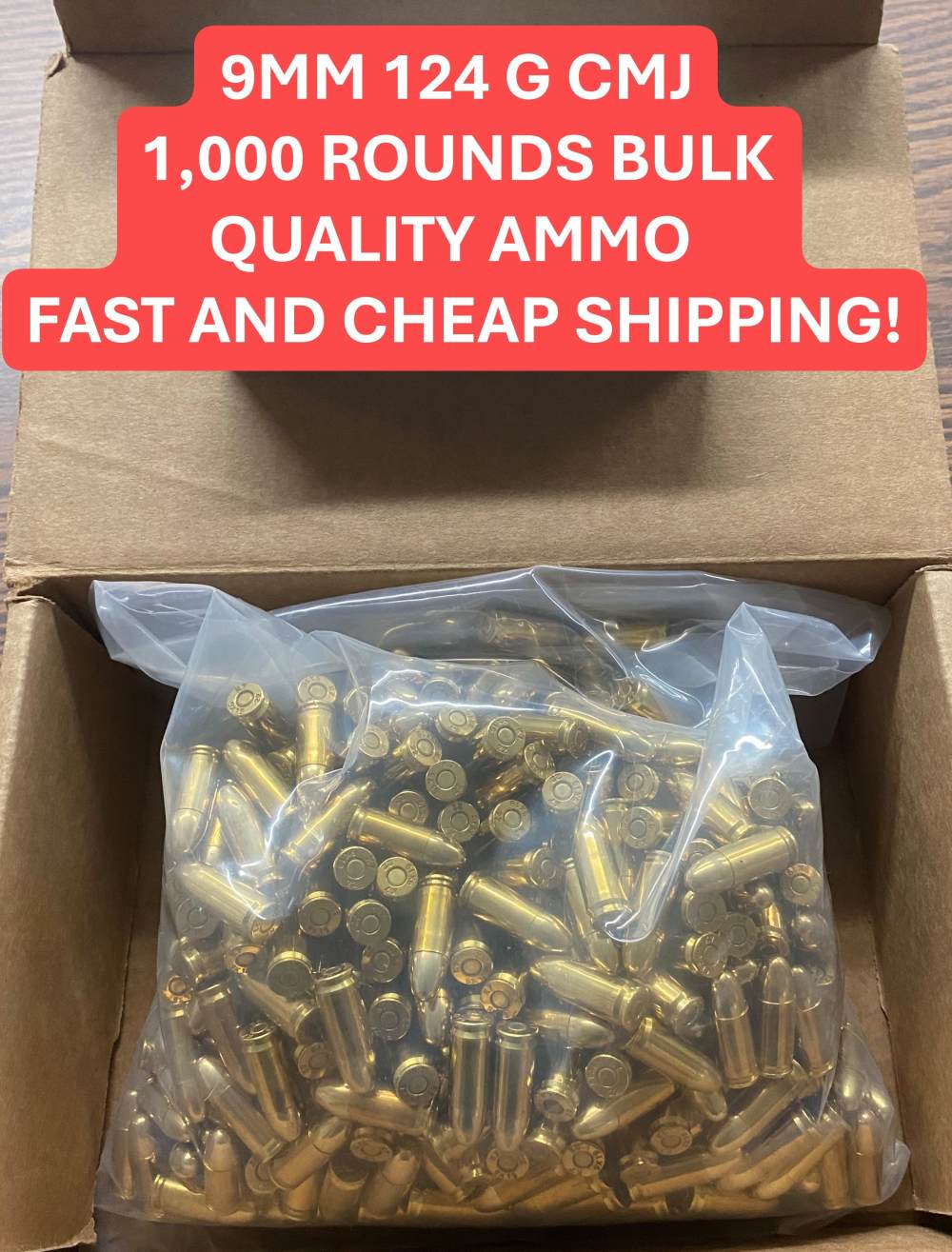 9mm Luger 124 Grain CMJ ammunition, 1,000 round bulk pack.-img-0