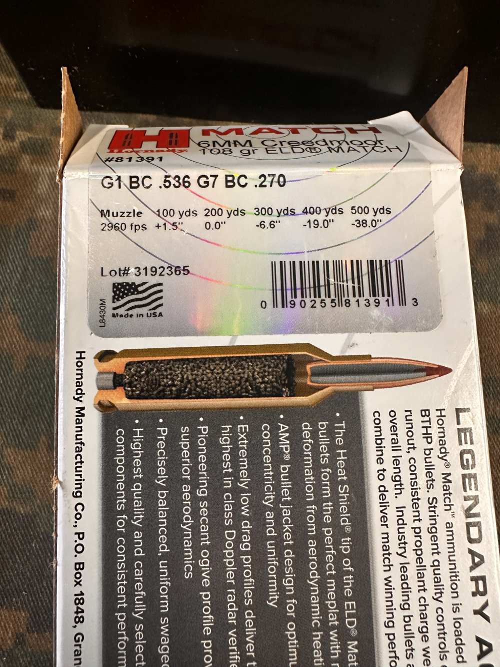 HORNADY 6MM CREEDMOOR 108GR ELD MATCH-img-2