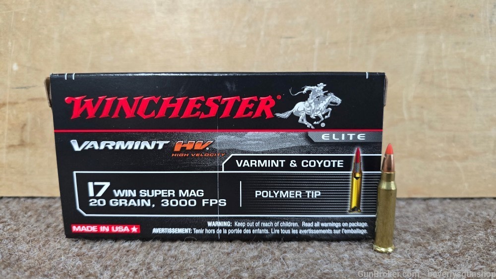 Winchester Varmint HV 17 Win Super Mag WSM 20 Grain Polymer Tip Ammo-img-0