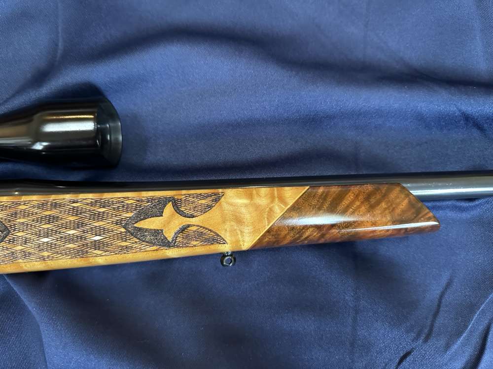 Flaig's Custom 30-06 Mauser with Exquisitely Crafted Quilted Maple Stock -img-12