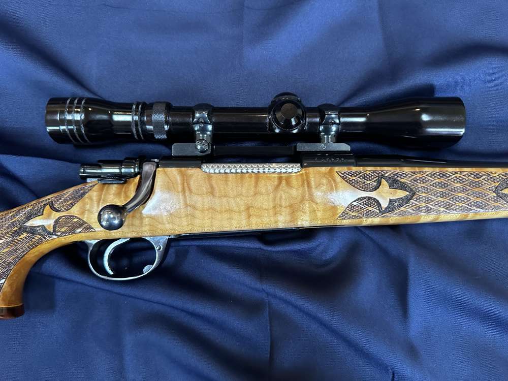 Flaig's Custom 30-06 Mauser with Exquisitely Crafted Quilted Maple Stock -img-11