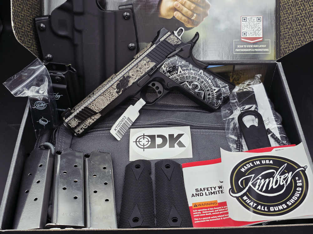 Aztec Engraved KIMBER 1911 Custom LW 45ACP DK Customs Penny Auction-img-0