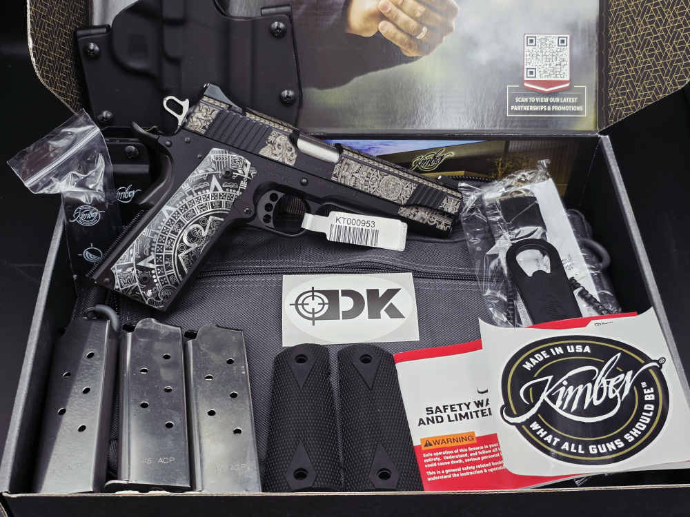 Aztec Engraved KIMBER 1911 Custom LW 45ACP DK Customs Penny Auction-img-1