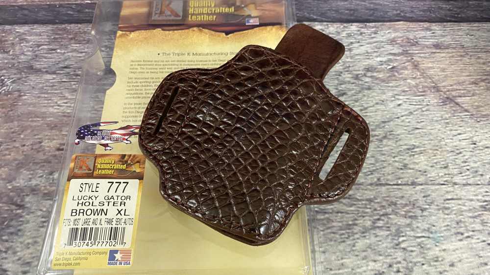 Triple K Brand Lucky Gator Brown Gun Holster XL Style #777-img-0