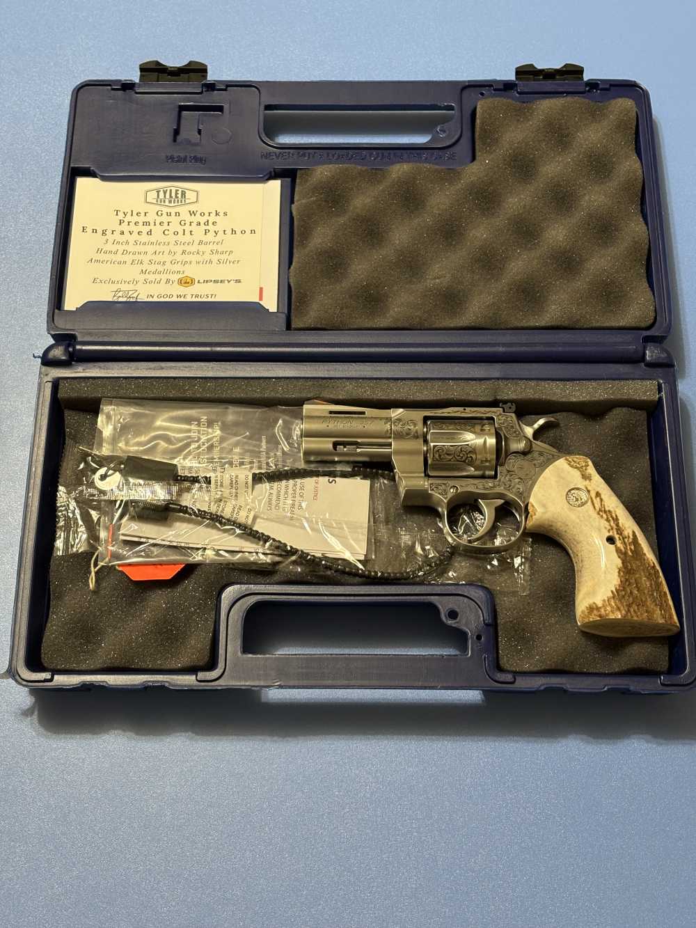 Colt Python 3" .357Mag 6-Shot Stainless Steel Premier Grade Stag Grips NIB-img-0