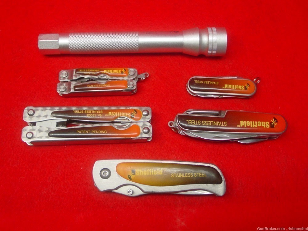 Sheffield Tough 6 PIECE SET Compact Folding Multi-Tools Handy Flashlight-img-0