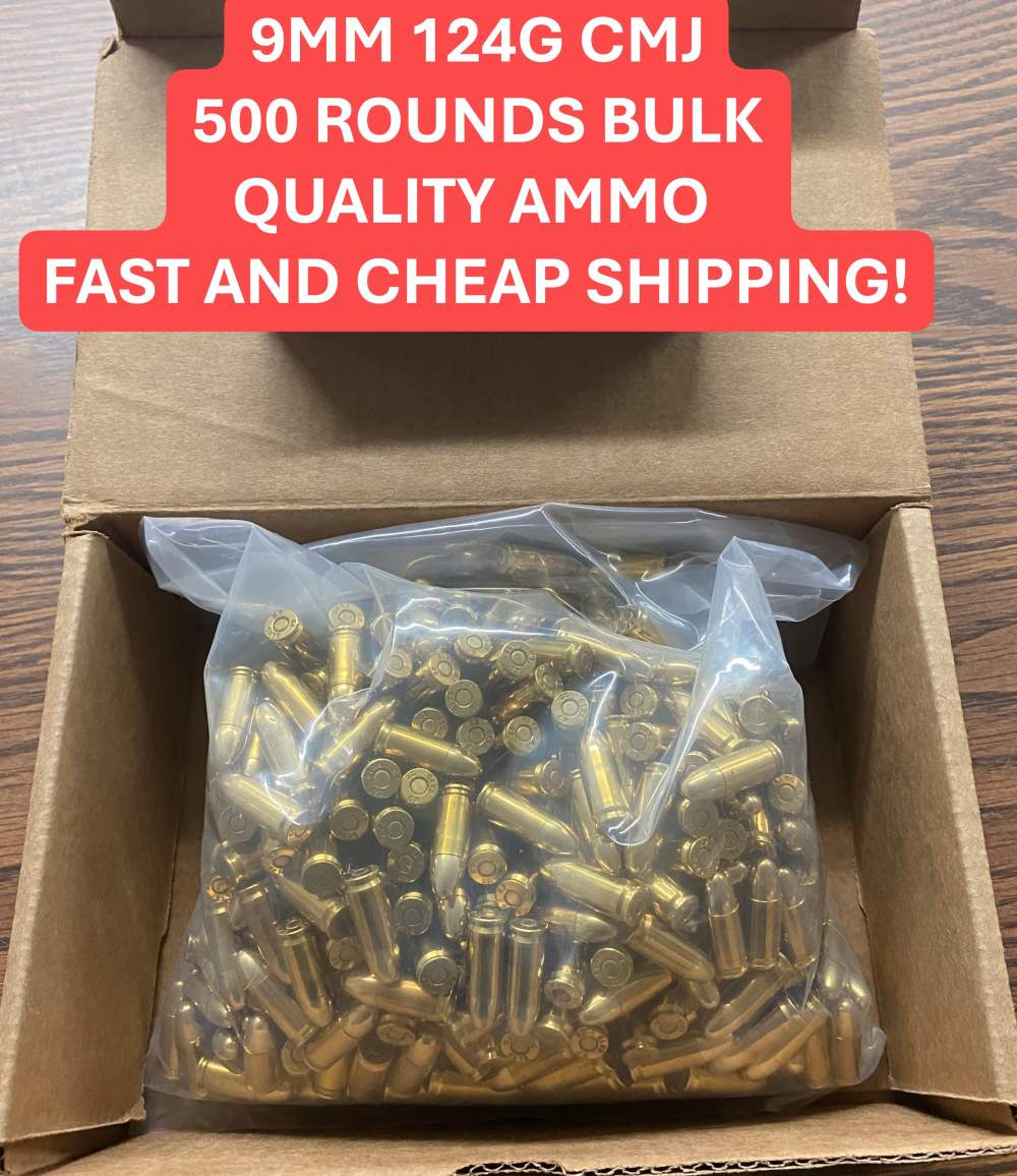 9mm Luger 124 Grain CMJ ammunition, 500 round bulk pack.-img-0