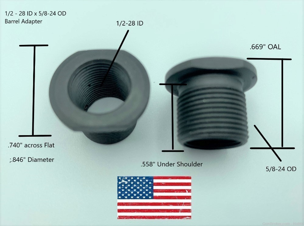 Barrel Thread Adapter to Convert 1/2x28 TPI Muzzle Thread to 5/8x24 TPI -img-0
