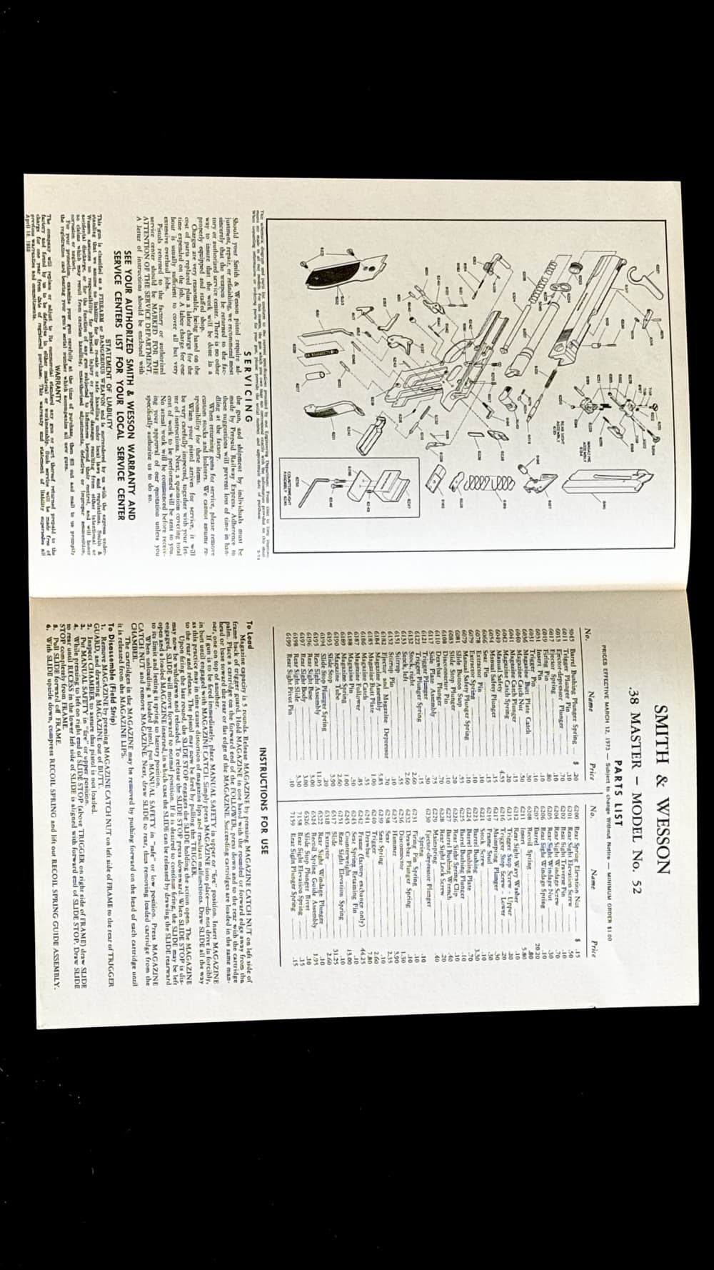 SMITH & WESSON MODEL 52 * 38 MASTER UNISSUED MANUAL * DOCUMENTS CIRCA  1973-img-4