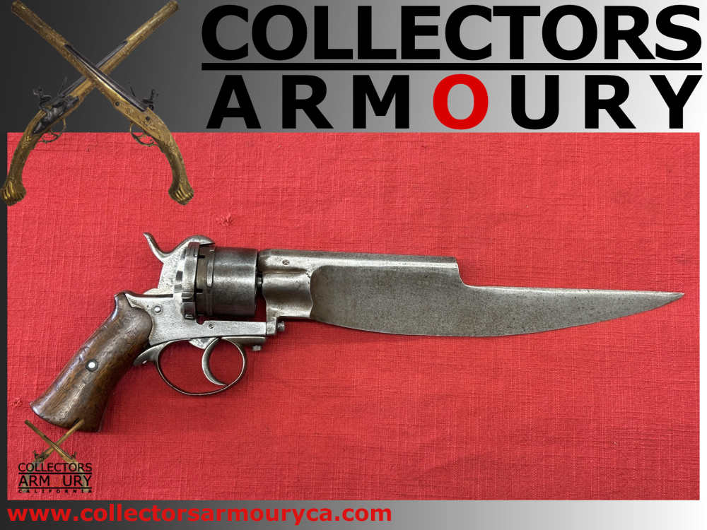 Integral French Bowie Knife Blade Six Shot Double Action Pinfire Revolver-img-0
