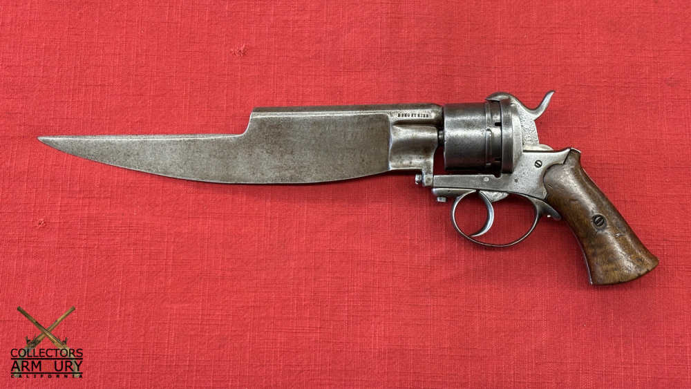 Integral French Bowie Knife Blade Six Shot Double Action Pinfire Revolver-img-2