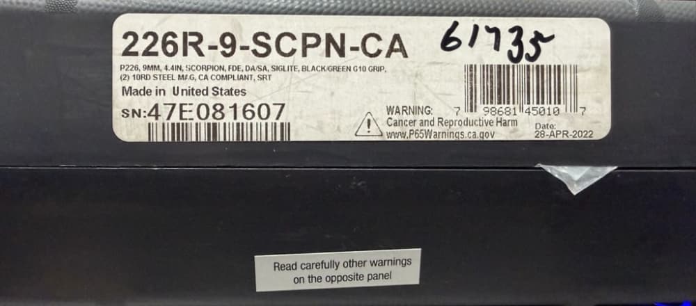 Sig Sauer P226R Scorpion (CA) 9mm two 10rd magazines New In Box-img-1