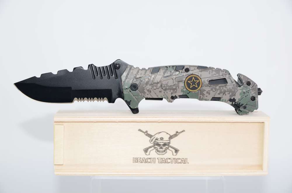 Military Camo Spring Assisted Open Tactical Rescue Knife-img-0
